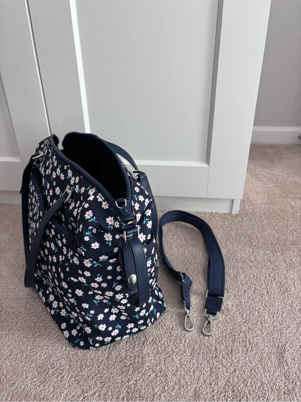 Kate Spade Navy Floral Tote Bag with Pink and White Flowers